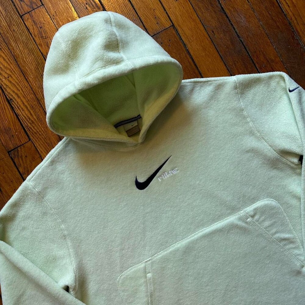 Vintage Y2K Nike Center Swoosh Fleece Hoodie Sweatshirt Large Slime Green Embroi